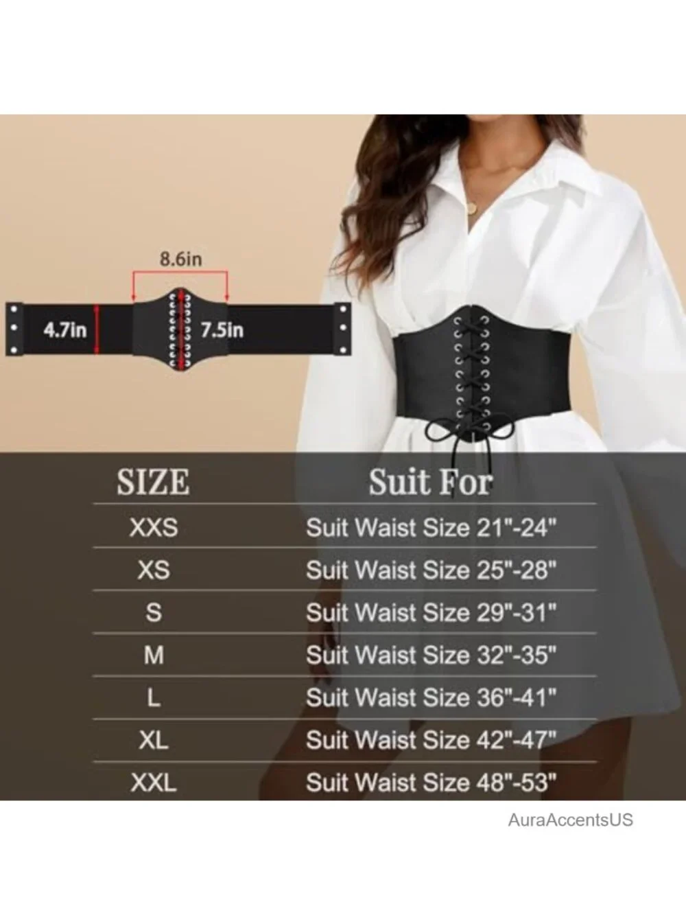 Wide PU Leather Corset Belt Lace-Up Waspie Waist Cincher for Dresses & Costumes